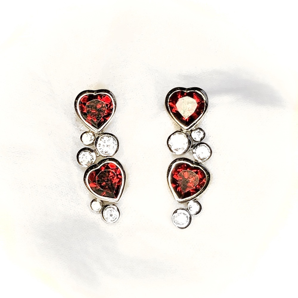 Garnet Heart CZ Sterling Silver Dangle Earring NWT Valentines Day